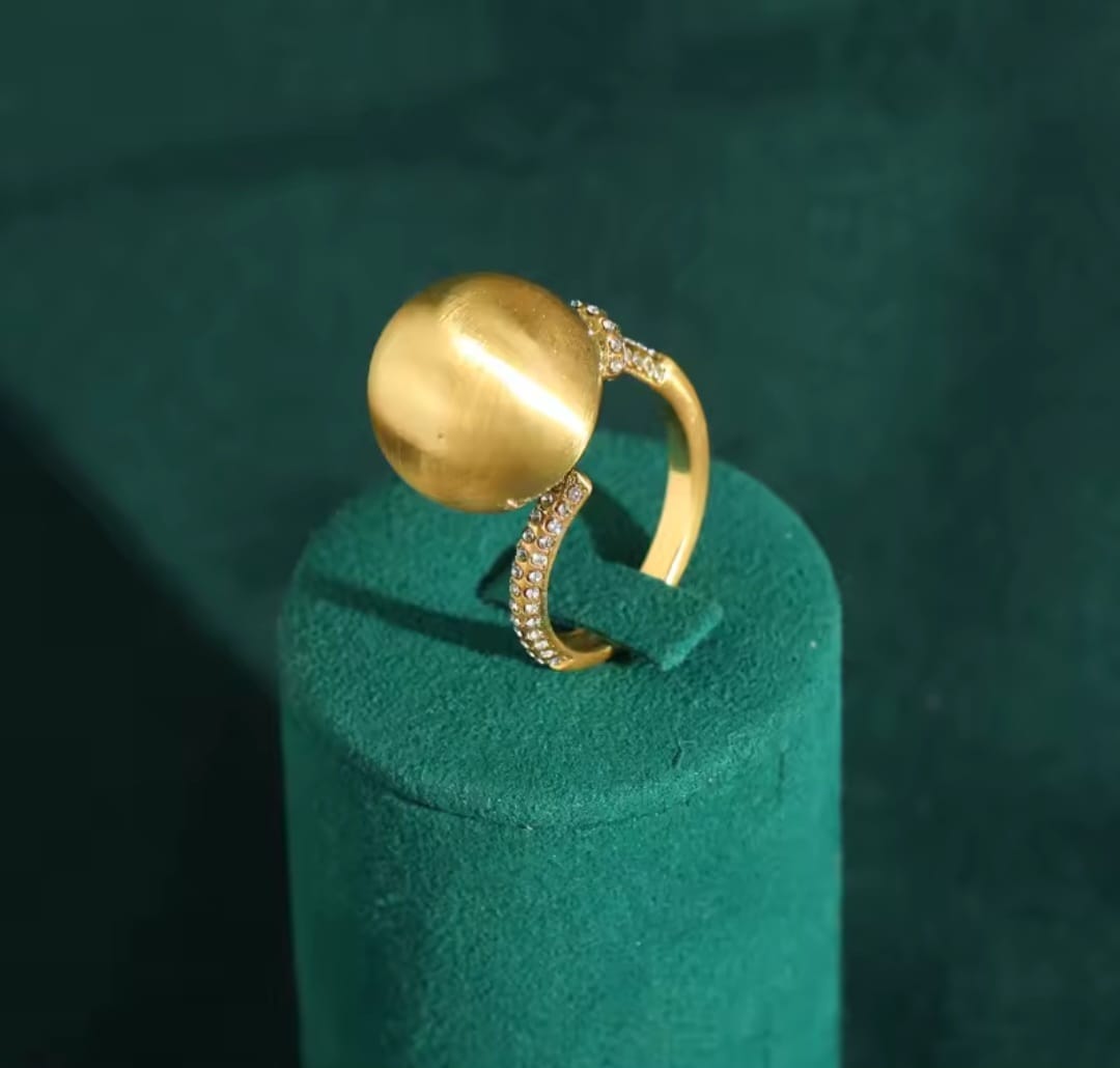 Ballorie™ Vintage Gold Sphere Rhinestone Adjustable Ring