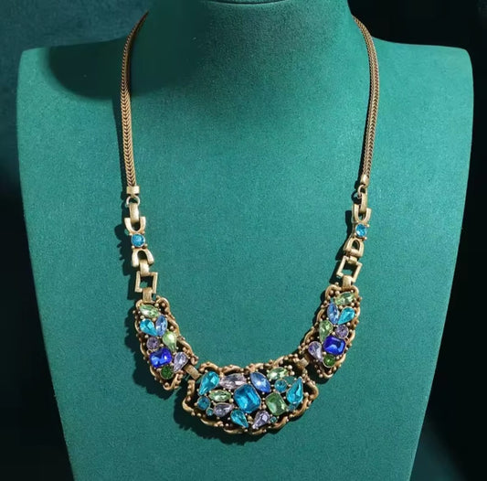 Vilenia™ Vintage Blue Crystal Teardrop Floral Choker Necklace