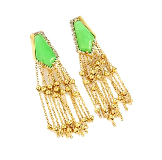 Acsara™ Vintage Green Stone Long Tassel Drop Earrings