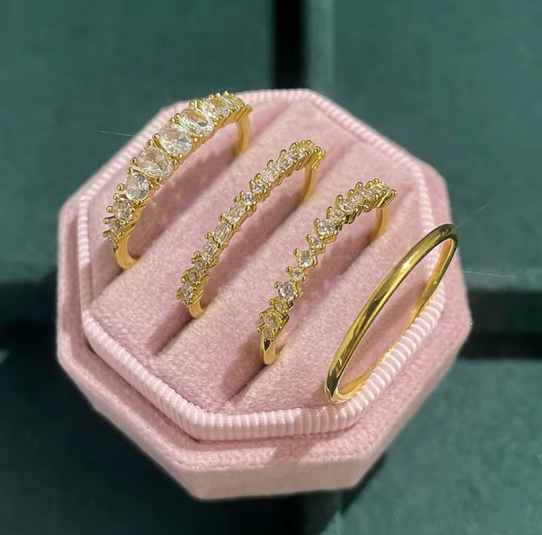 Grenata™ 14K Gold Zircon Stacking Ring Set – Elegant Everyday Sparkle Collection