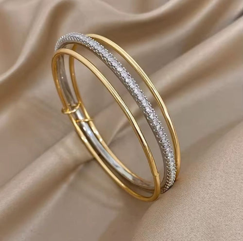 Valentina™ Three-Piece Two-Tone Rhinestone Stackable Bangles