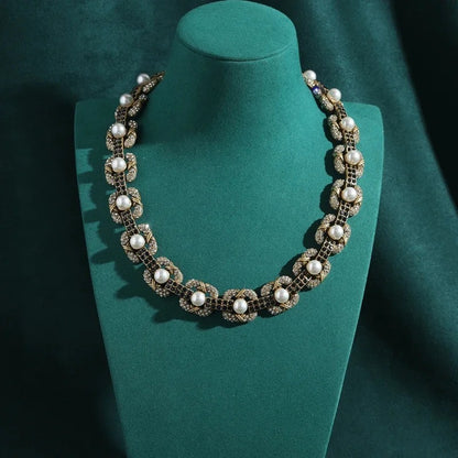 Balvent™ Vintage Pearl & Black Crystal Choker Necklace