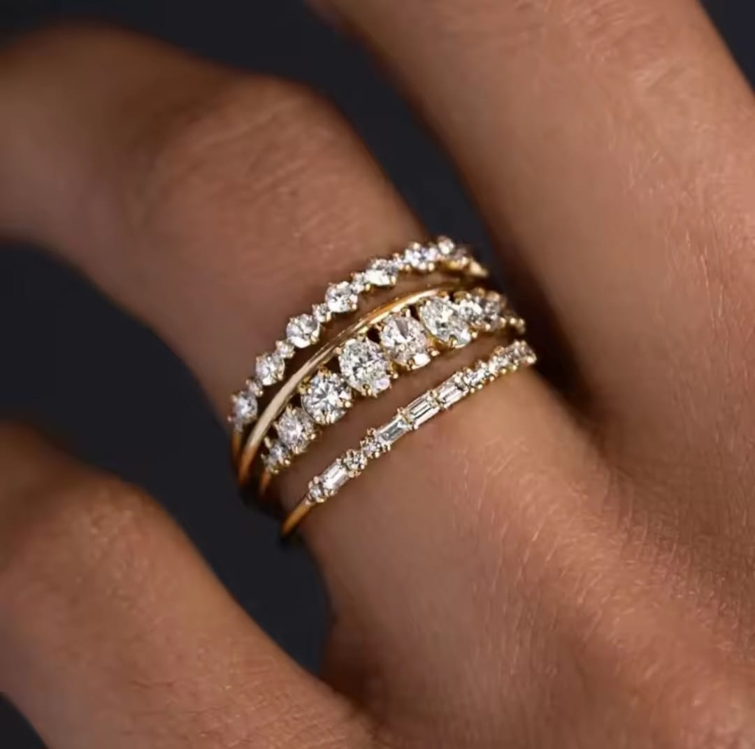 Grenata™ 14K Gold Zircon Stacking Ring Set – Elegant Everyday Sparkle Collection