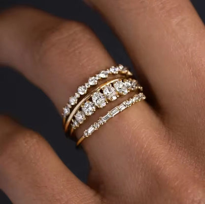 Grenata™ 14K Gold Zircon Stacking Ring Set – Elegant Everyday Sparkle Collection
