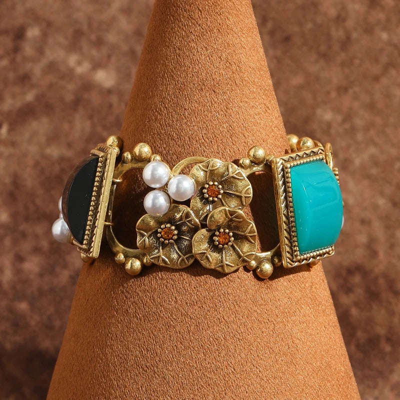 Arlion™ Vintage Natural Stone Lotus Pearl Bracelet