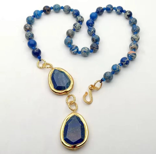 Fidolia™ Natural Blue Sea Jasper Chunk Pendant Necklace