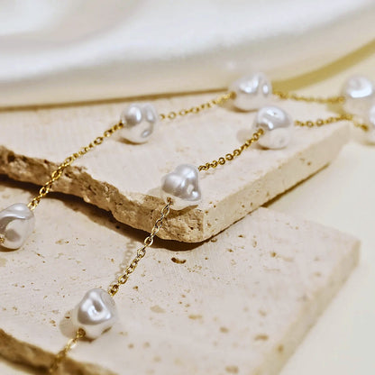 Gildora™ Elegant Gold Stainless Steel Pearl Necklace