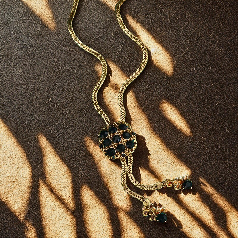 Helstara™ Vintage Black Rhinestone Tassel Choker Necklace