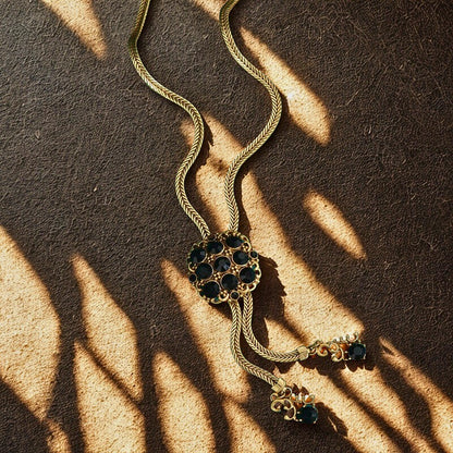 Helstara™ Vintage Black Rhinestone Tassel Choker Necklace