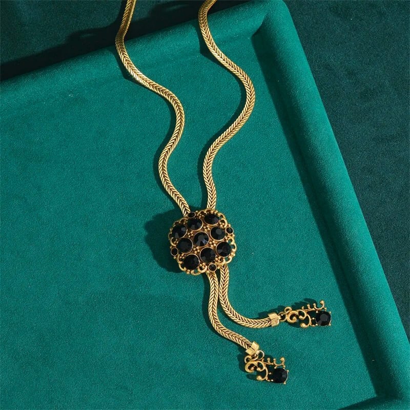 Helstara™ Vintage Black Rhinestone Tassel Choker Necklace