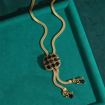 Helstara™ Vintage Black Rhinestone Tassel Choker Necklace