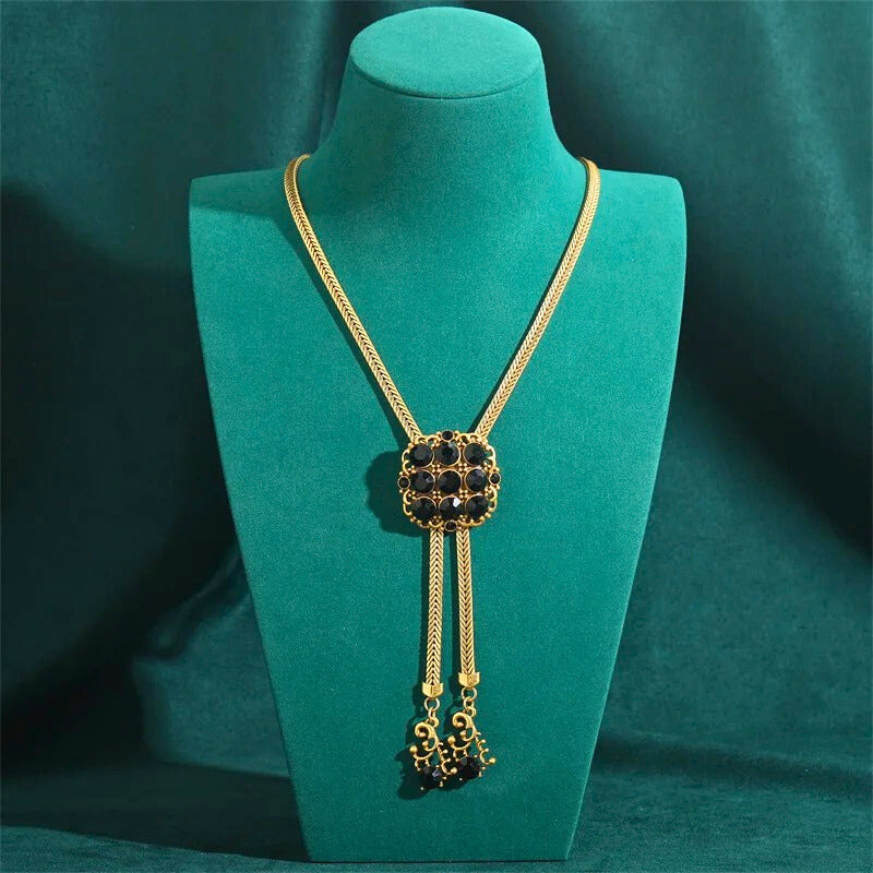 Helstara™ Vintage Black Rhinestone Tassel Choker Necklace