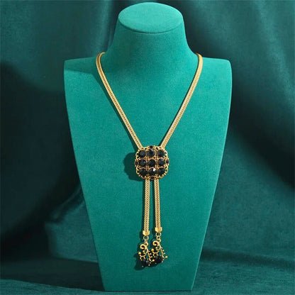 Helstara™ Vintage Black Rhinestone Tassel Choker Necklace