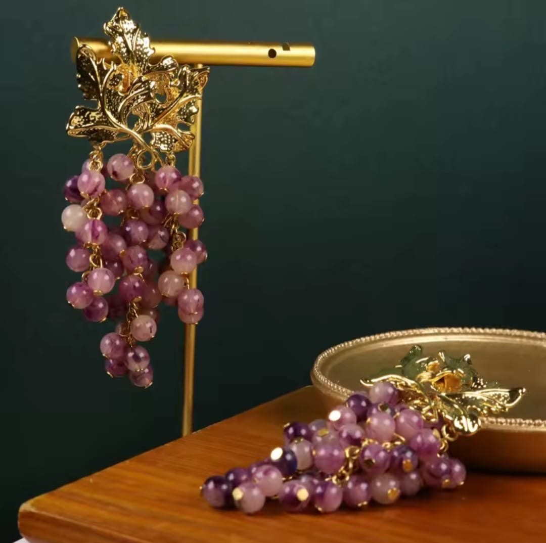 Bellavina™ Vintage Purple Grape Pearl Drop Earrings – Handmade Luxury Statement Jewelry