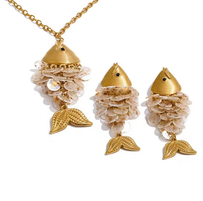 Fiorina™ Ocean Resin Fish Jewelry Set – Handmade Gold Stainless Steel Necklace & Earrings
