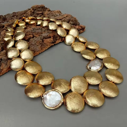 Brihannah™ Double Row Gold Coin Pearl Necklace