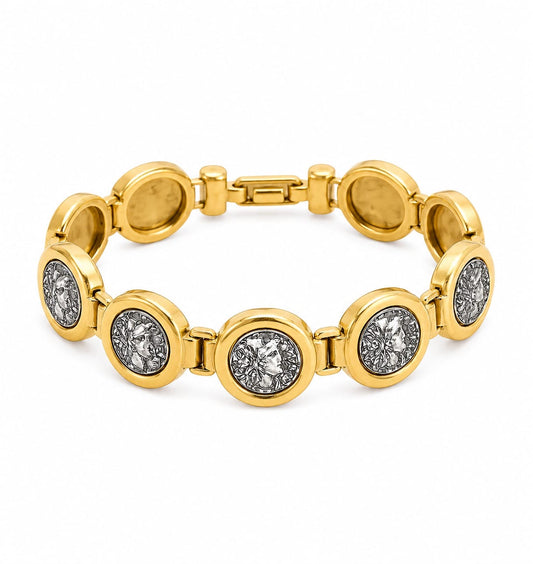 Escoria™ Vintage Portrait Coin Gold Bracelet – Dubai Luxury Statement Jewelry