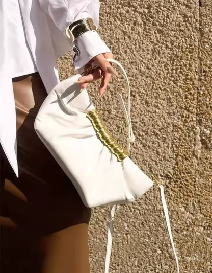 Alara™ Folded Shell Clutch Bag – Elegant Metal Frame Evening Handbag