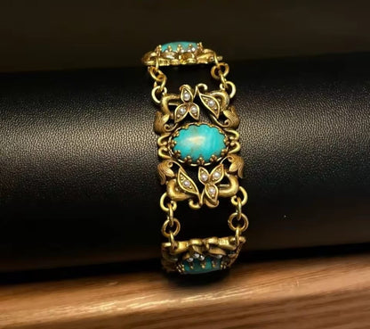 Cliforia™ Vintage Turquoise Cloud-Carved Hollow Bracelet – Medieval Court Style Jewelry