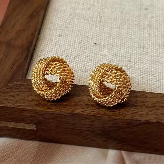 Jorela™ 18K Gold Twisted Flower Sterling Silver Stud Earrings