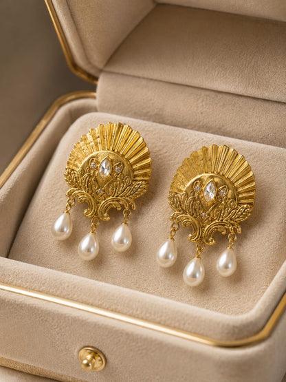 Celestique™ Elegant Pearl Tassel Shell Drop Earrings – Vintage Court Style Jewelry