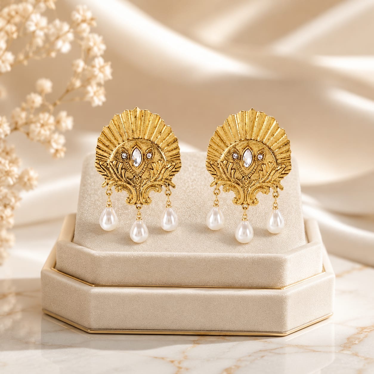 Celestique™ Elegant Pearl Tassel Shell Drop Earrings – Vintage Court Style Jewelry