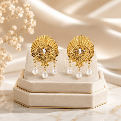 Celestique™ Elegant Pearl Tassel Shell Drop Earrings – Vintage Court Style Jewelry