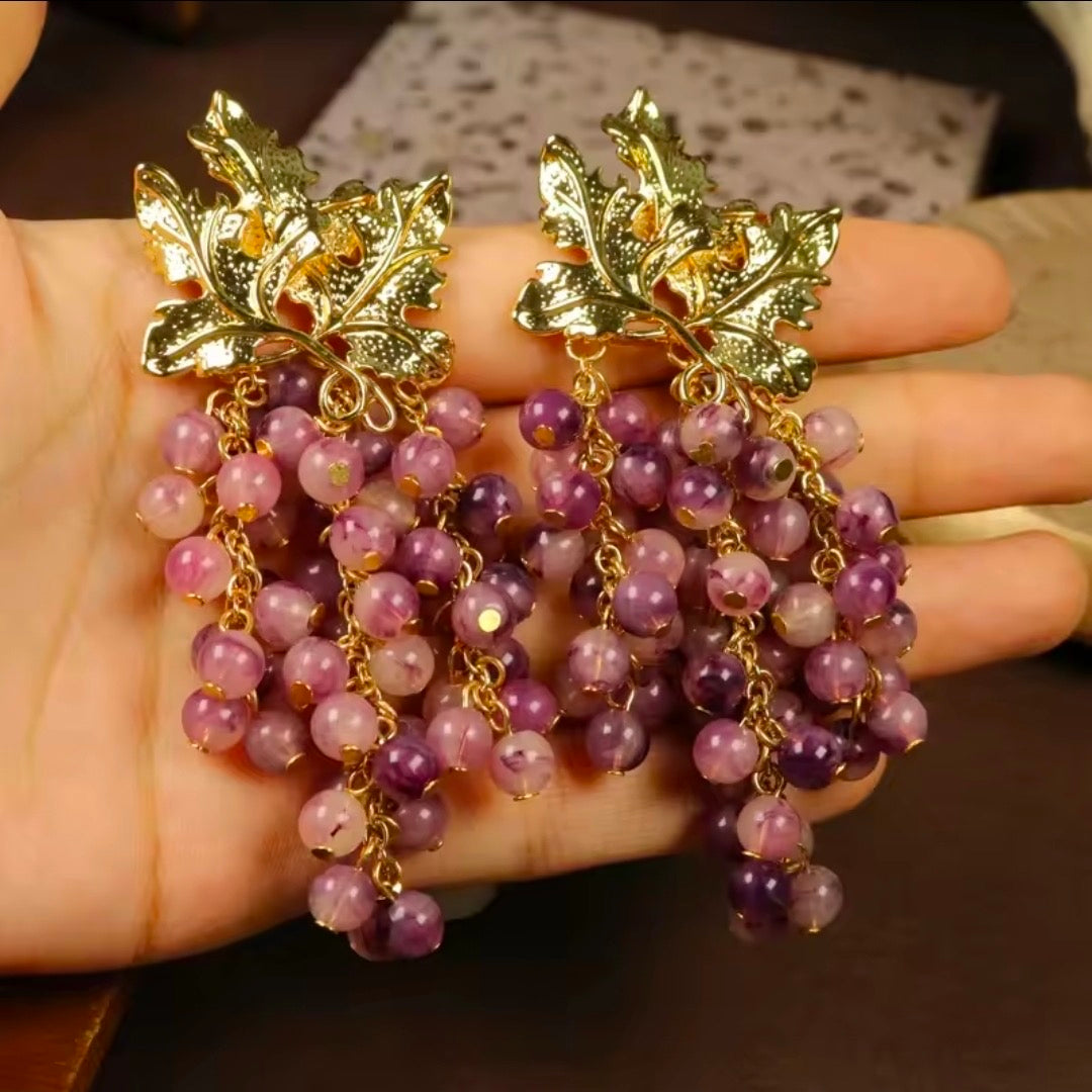 Bellavina™ Vintage Purple Grape Pearl Drop Earrings – Handmade Luxury Statement Jewelry
