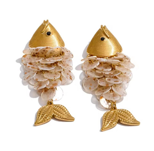 Fiorina™ Ocean Resin Fish Jewelry Set – Handmade Gold Stainless Steel Necklace & Earrings