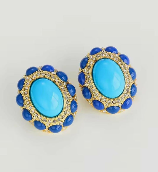 Averine™ Vintage Blue Oval Stone Stud Earrings