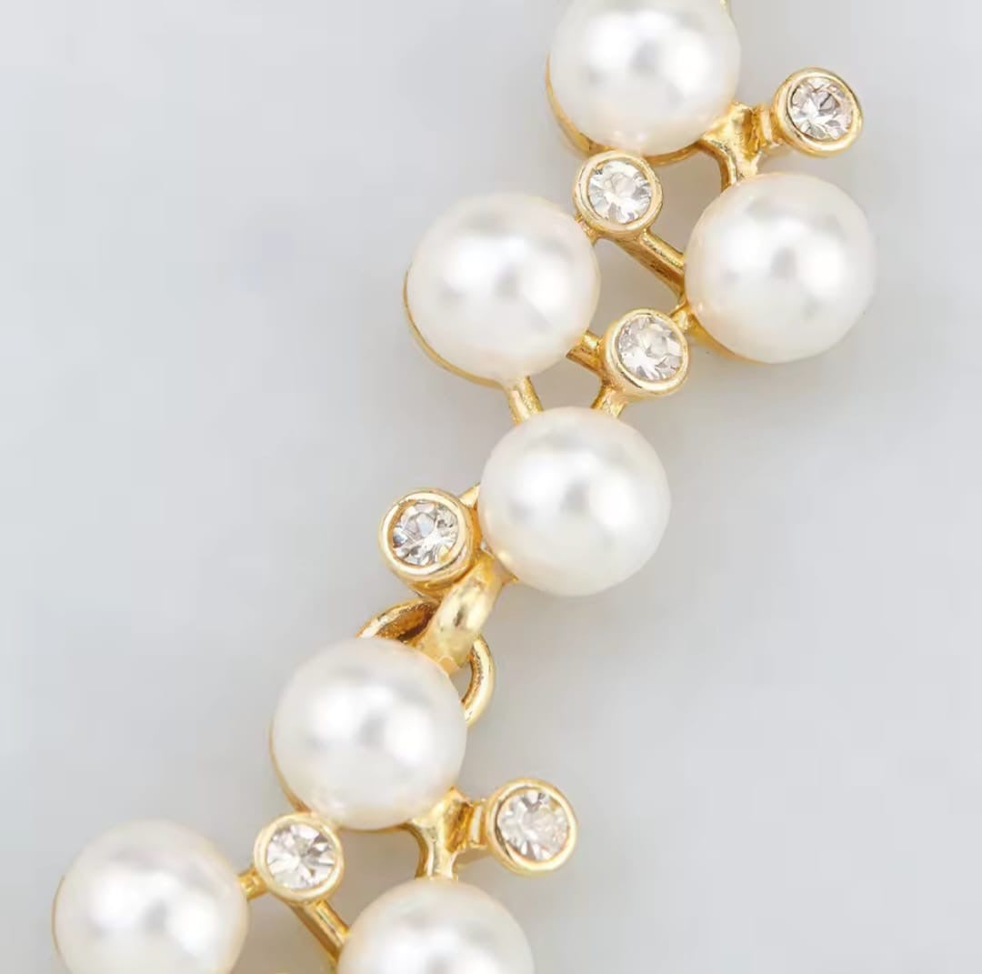 Crystalina™ Romantic Pearl & Crystal Cluster Gold Necklace