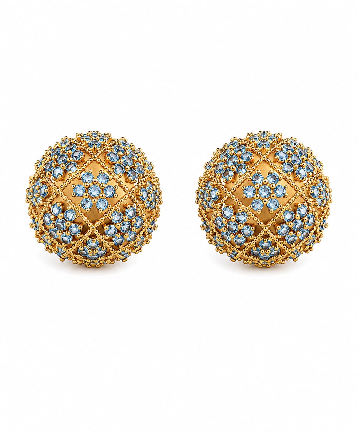 Celoria™ Blue CZ Hollow Sphere Stud Earrings – Vintage Gold Statement Jewelry