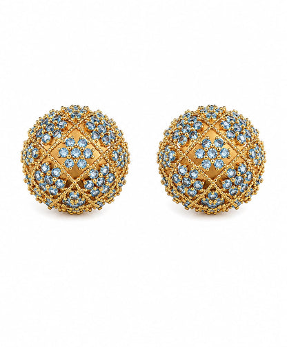 Celoria™ Blue CZ Hollow Sphere Stud Earrings – Vintage Gold Statement Jewelry