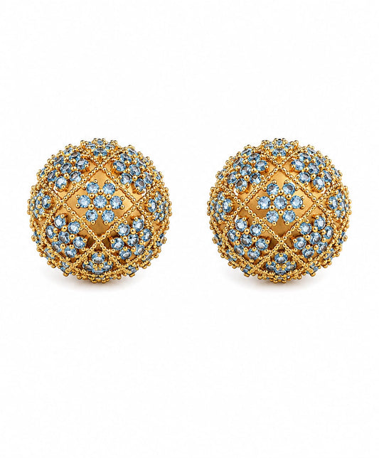 Celoria™ Blue CZ Hollow Sphere Stud Earrings – Vintage Gold Statement Jewelry