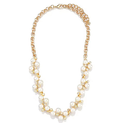 Crystalina™ Romantic Pearl & Crystal Cluster Gold Necklace