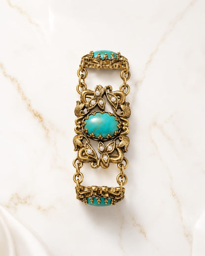Cliforia™ Vintage Turquoise Cloud-Carved Hollow Bracelet – Medieval Court Style Jewelry