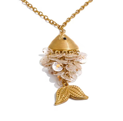 Fiorina™ Ocean Resin Fish Jewelry Set – Handmade Gold Stainless Steel Necklace & Earrings