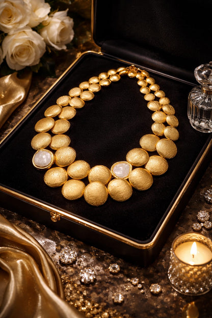 Brihannah™ Double Row Gold Coin Pearl Necklace