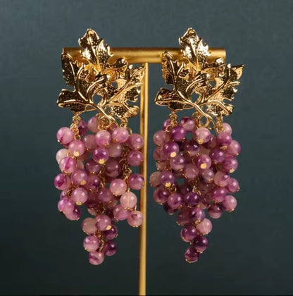 Bellavina™ Vintage Purple Grape Pearl Drop Earrings – Handmade Luxury Statement Jewelry