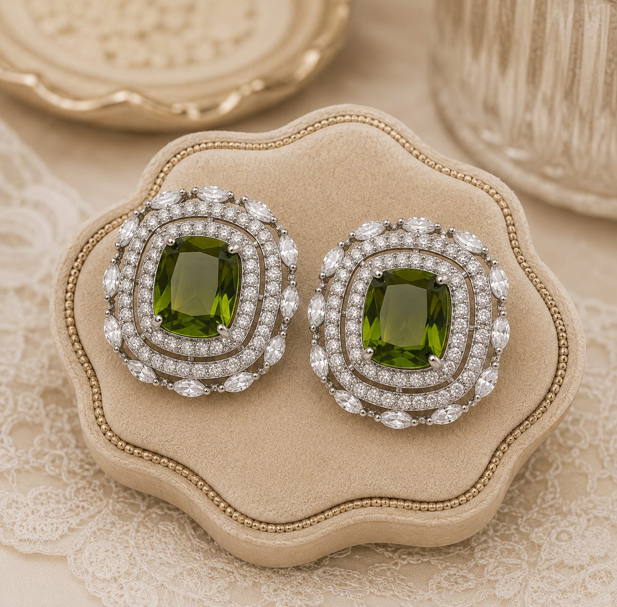 Brilessa™ Indian Gold Cubic Zircon Stud Earrings – Luxury Wedding & Engagement Jewelry