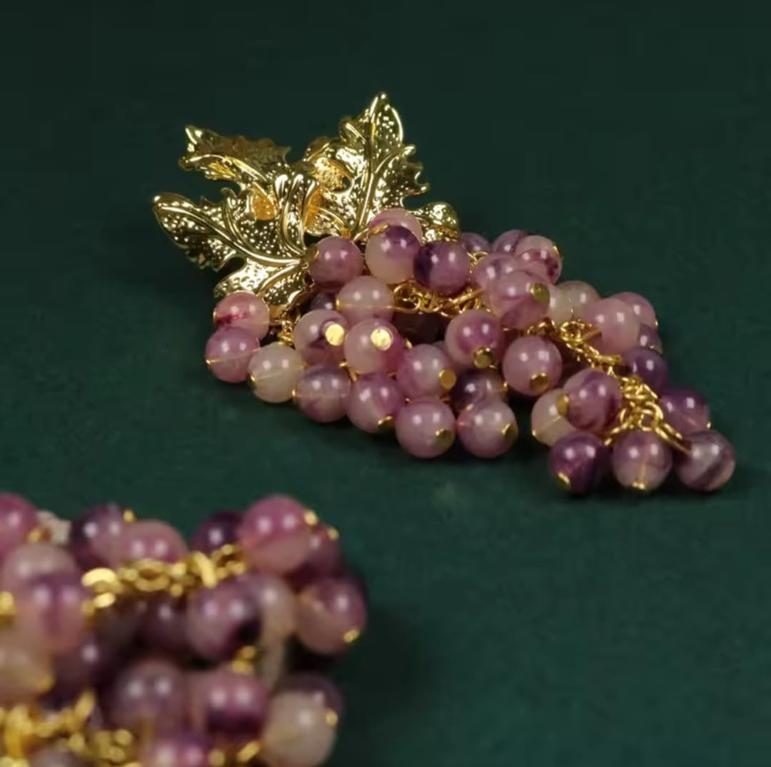 Bellavina™ Vintage Purple Grape Pearl Drop Earrings – Handmade Luxury Statement Jewelry
