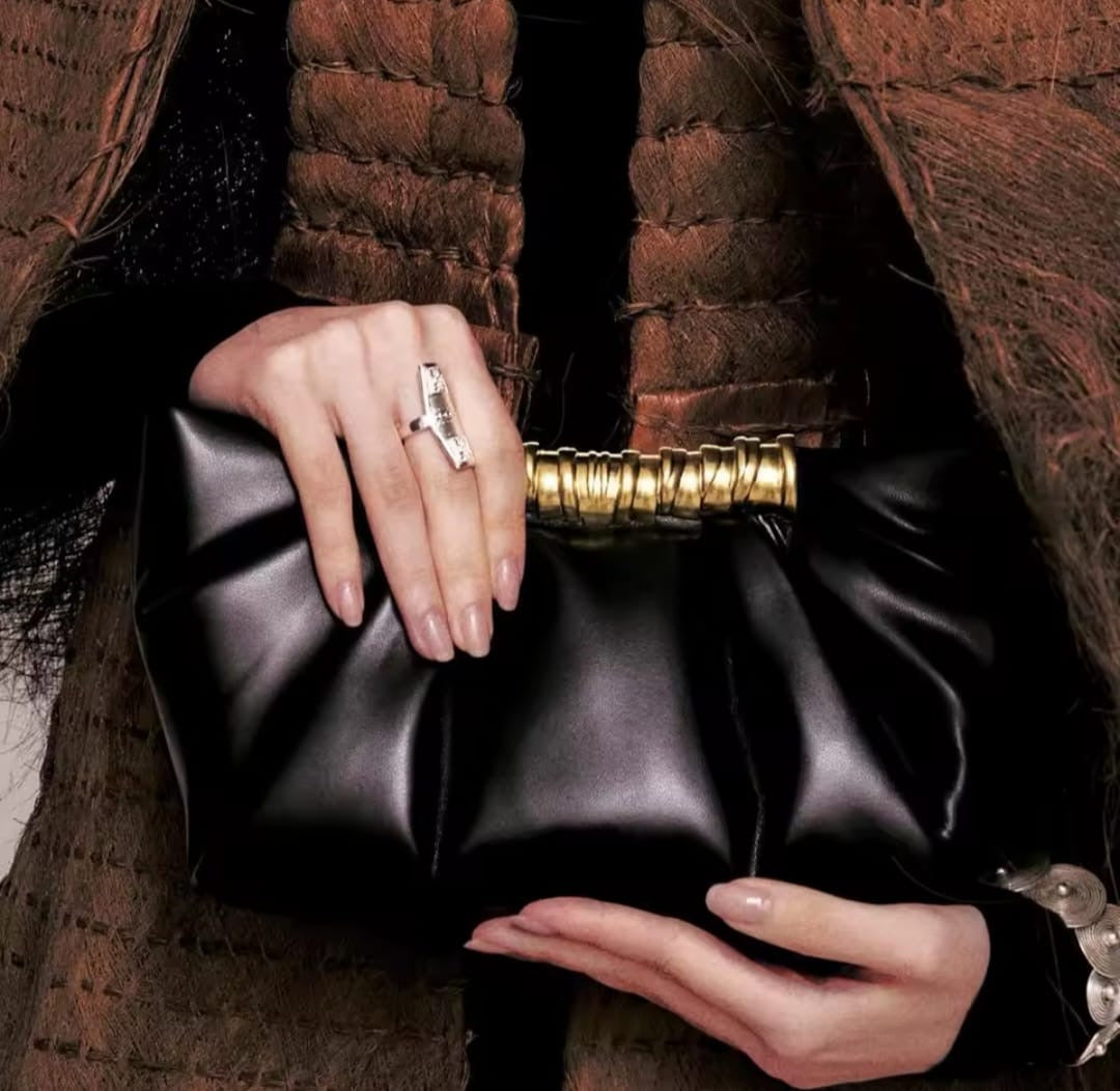 Alara™ Folded Shell Clutch Bag – Elegant Metal Frame Evening Handbag