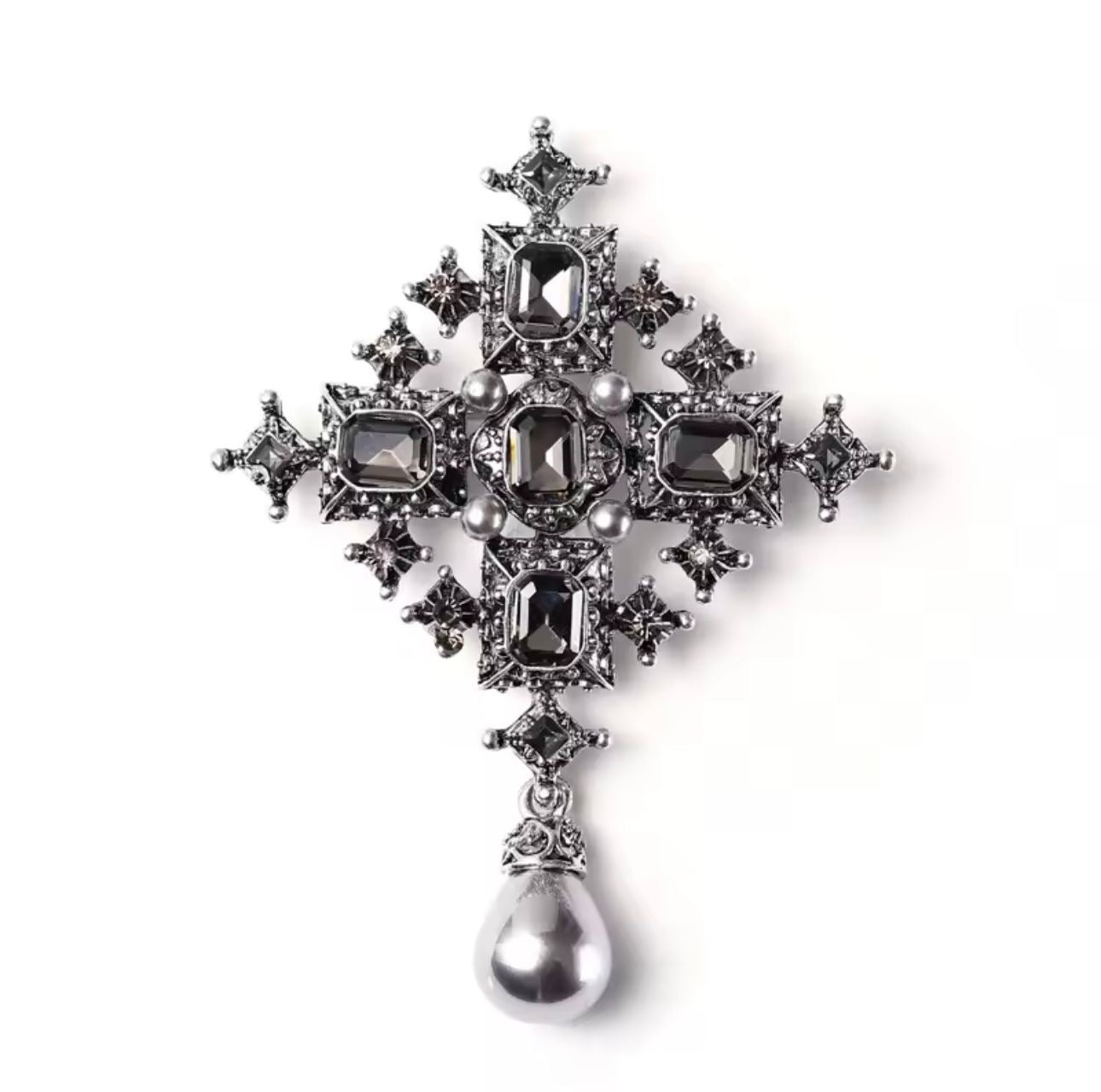 Berlont™ Vintage Baroque Pearl Cross Brooch