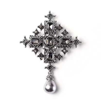 Berlont™ Vintage Baroque Pearl Cross Brooch