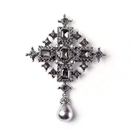 Berlont™ Vintage Baroque Pearl Cross Brooch
