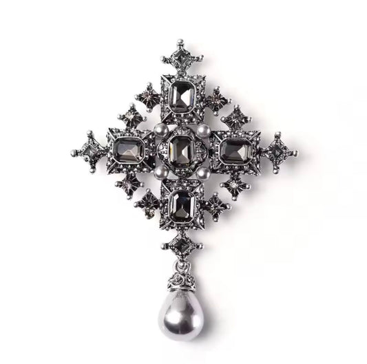 Berlont™ Vintage Baroque Pearl Cross Brooch