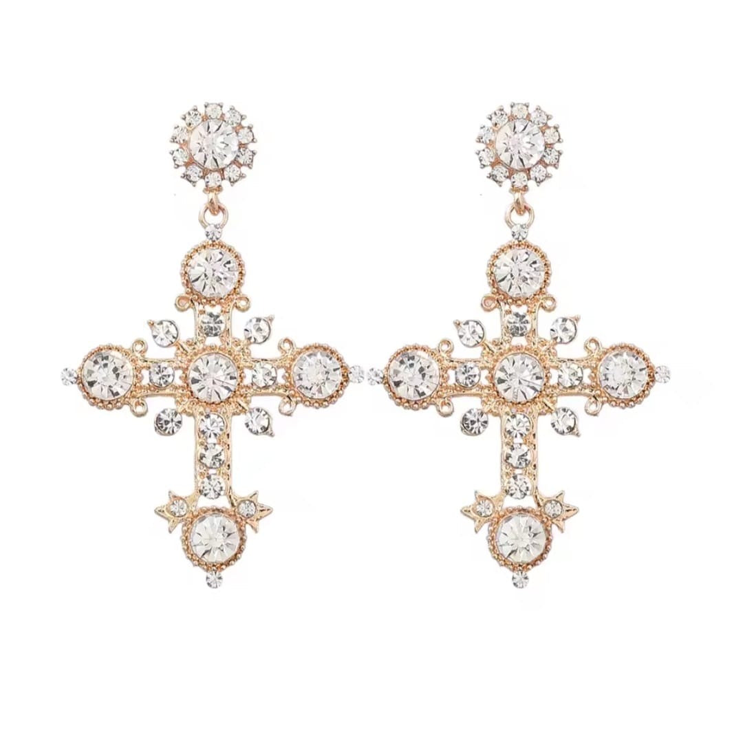 Damaris™ Retro Royal Silver Crystal Cross Stud Earrings