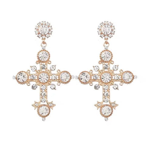 Damaris™ Retro Royal Silver Crystal Cross Stud Earrings