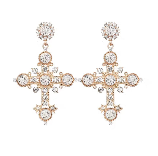 Damaris™ Retro Royal Silver Crystal Cross Stud Earrings