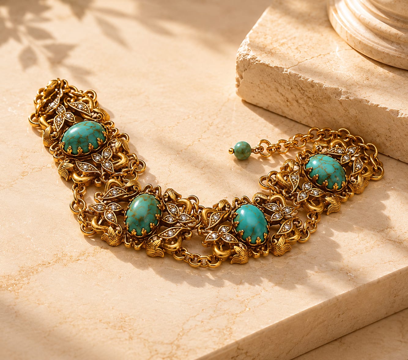 Cliforia™ Vintage Turquoise Cloud-Carved Hollow Bracelet – Medieval Court Style Jewelry